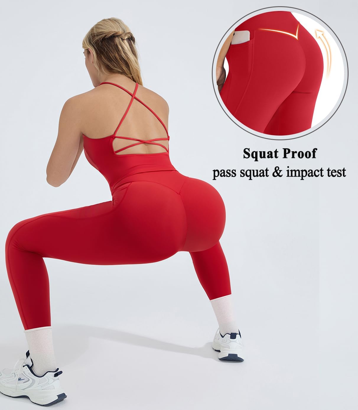 OMKAGI 2 件套女士健身套装,加垫健身上衣,带口袋,健身套装