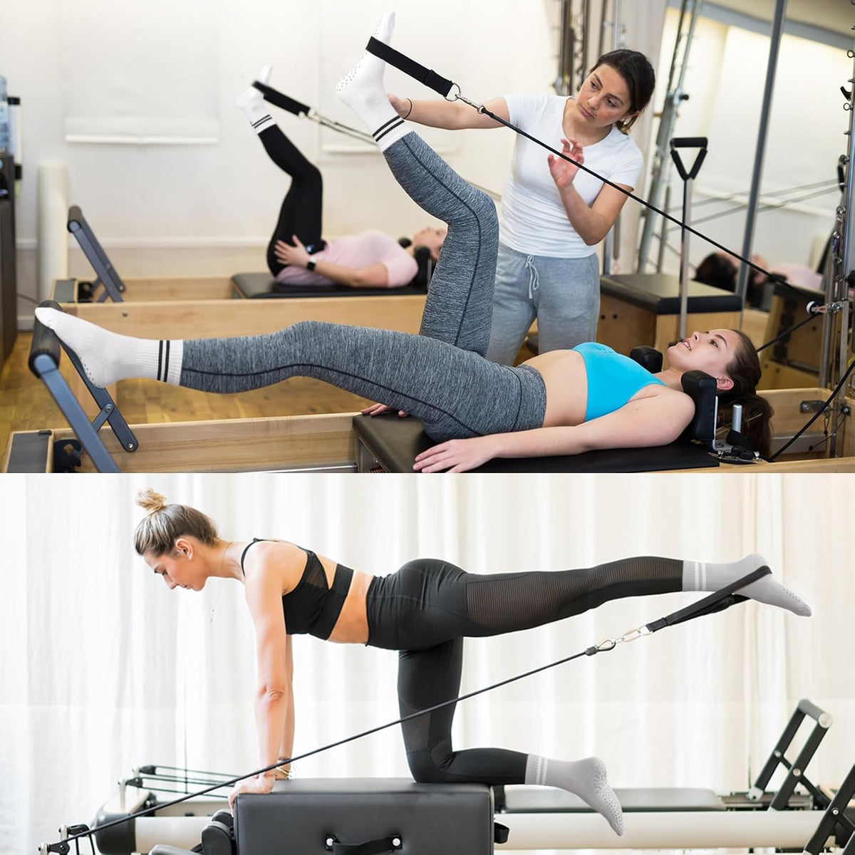 Toes Home 女式普拉提袜带防滑抓手,瑜伽船员袜适用于巴雷医院粘性拖鞋袜 4 双装