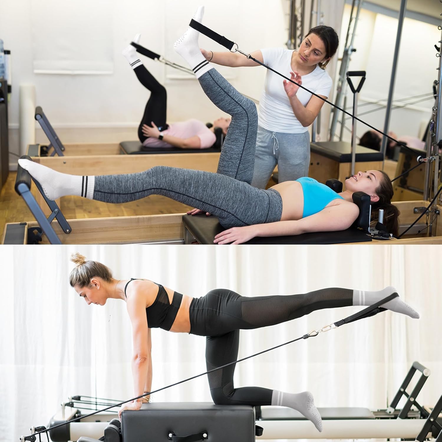 Toes Home 女式普拉提袜带防滑抓手,瑜伽船员袜适用于巴雷医院粘性拖鞋袜 4 双装