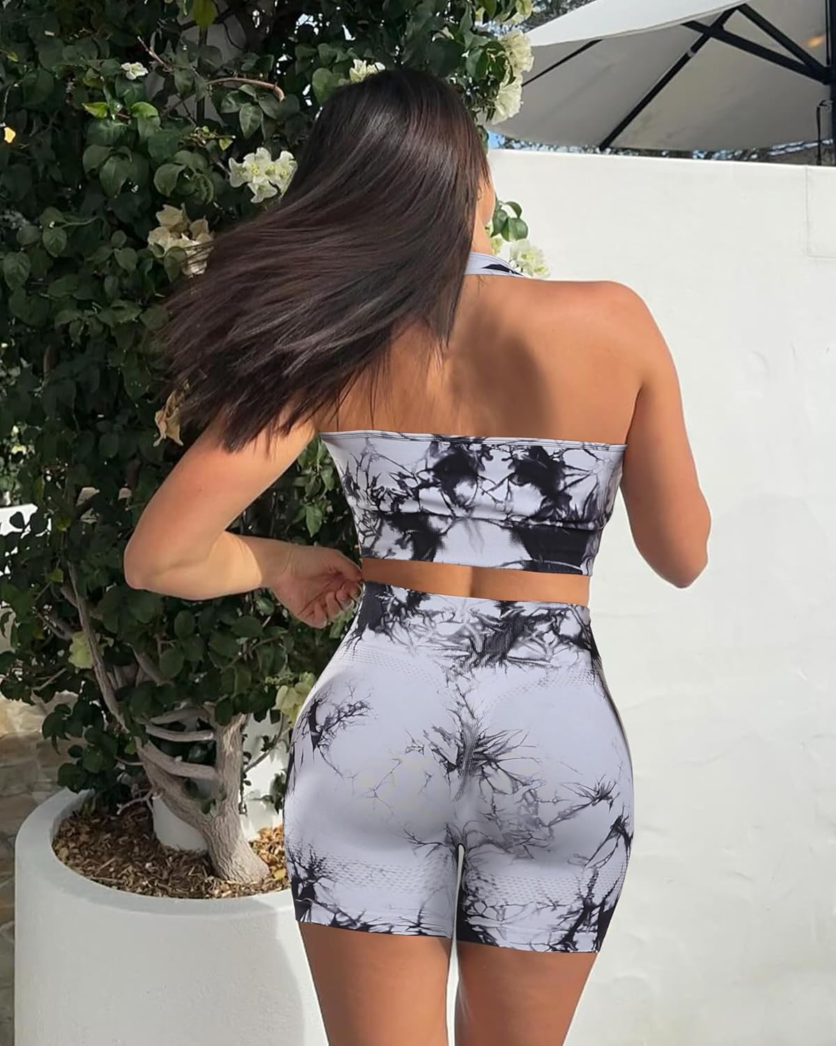 OLCHEE 女士健身套装 2 件套露背挂脖运动胸罩高腰提臀短裤瑜伽健身服休闲运动服