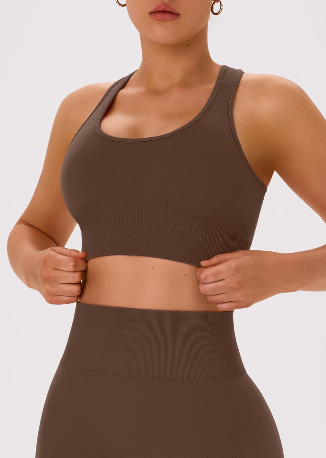 OLCHEE 女式锻炼套装 2 件套 - 酸洗无缝瑜伽服高腰打底裤加垫工字背心运动文胸健身房套装