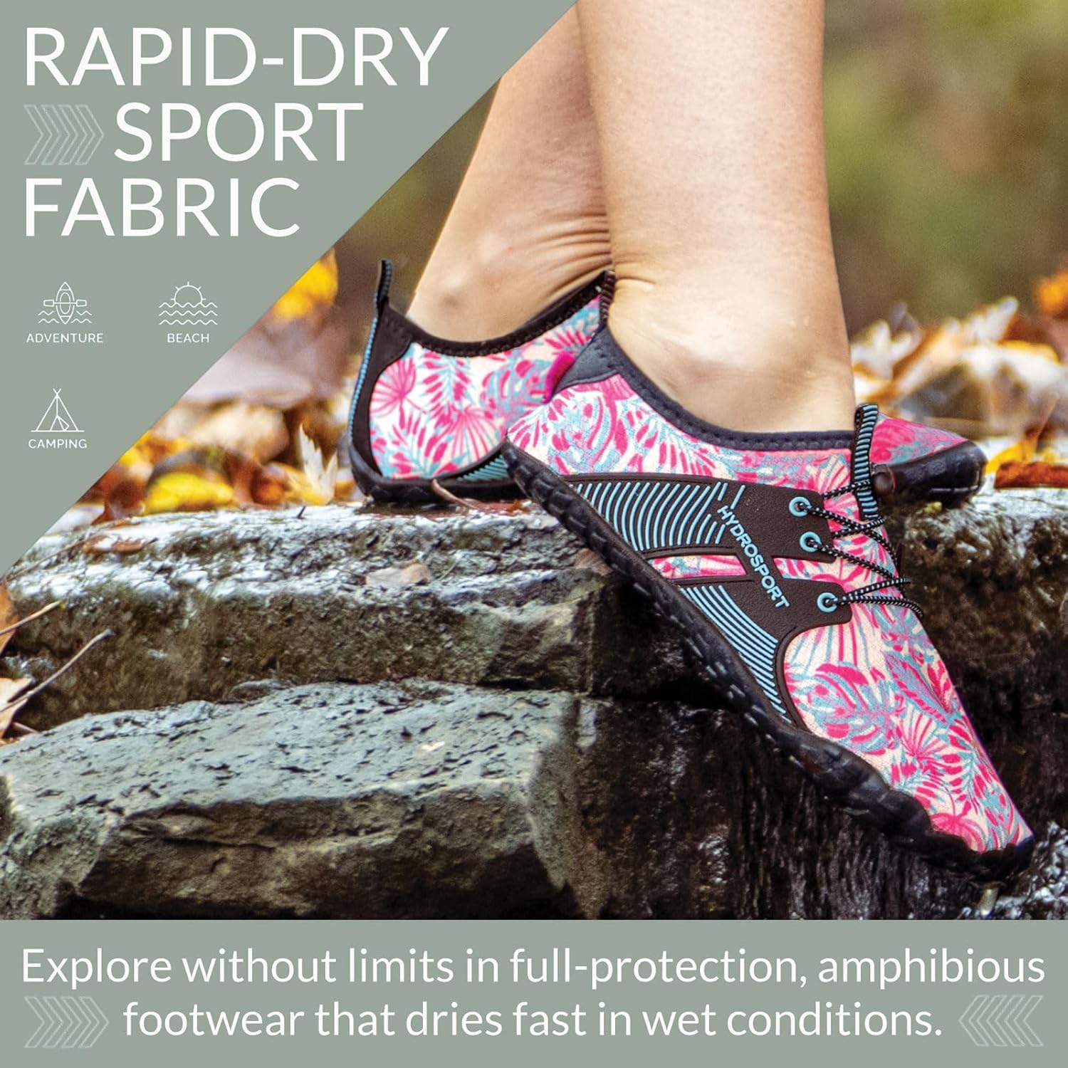 FITKICKS HydroSport 陆到水鞋,中性赤脚鞋,适合海滩、瑜伽、冲浪、露营配饰,男女皆宜的多功能赤脚鞋