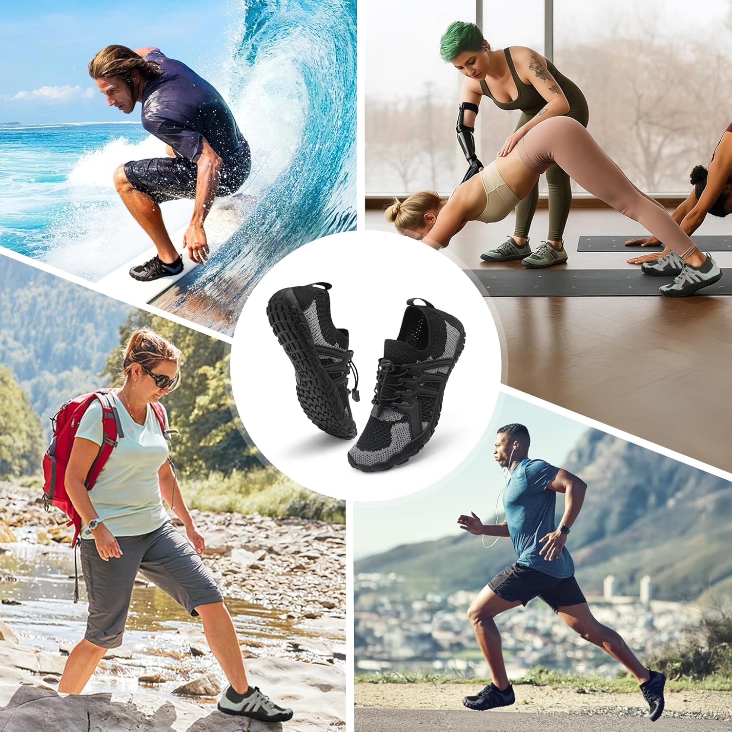 Stelle 赤脚鞋女士男士徒步水鞋带可调节鞋带成人速干沙滩游泳泳池越野跑步户外运动划船攀岩瑜伽