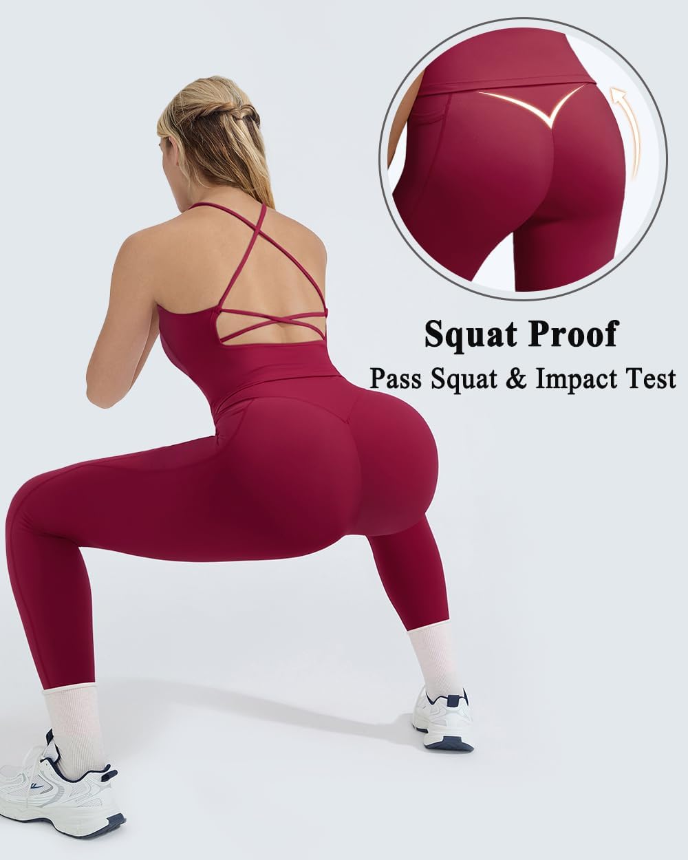 OMKAGI 2 件套女士健身套装,加垫健身上衣,带口袋,健身套装