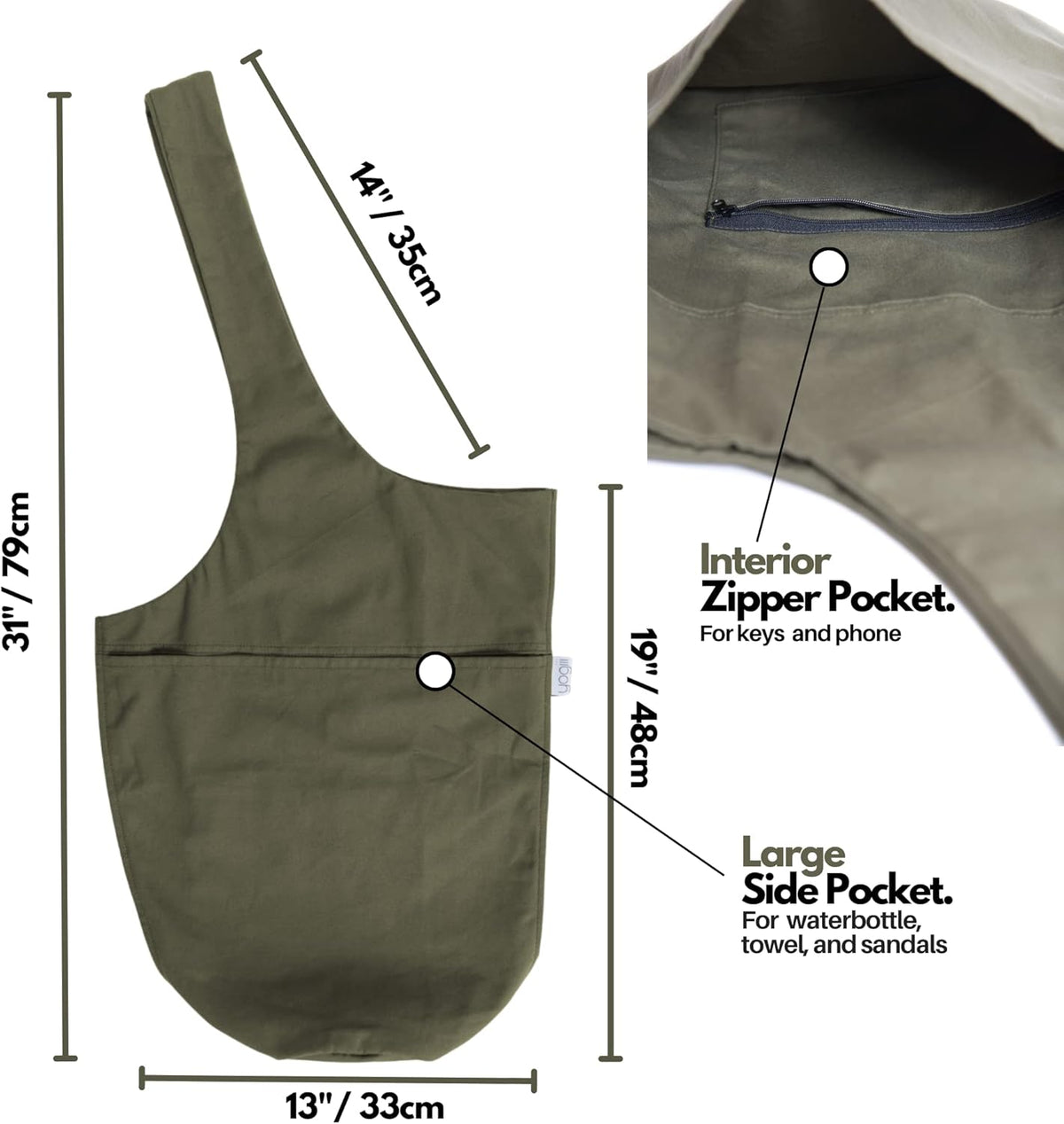 Yogiii 瑜伽垫包 | The Original YogiiiTote | 瑜伽垫托特包 带大侧袋和拉链口袋 | 适合大多数尺寸的垫子