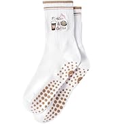 Yawlsow Pilates 女式防滑袜 瑜伽 抓地力袜 可爱 Barre 防滑运动船员 粘性袜子 锻炼 医院