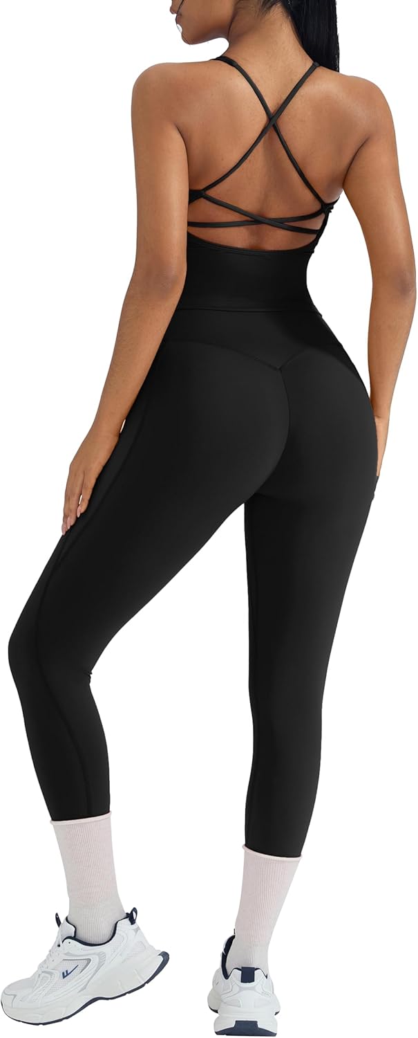 OMKAGI 2 件套女士健身套装,加垫健身上衣,带口袋,健身套装