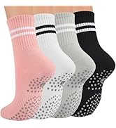 Toes Home 女式普拉提袜带防滑抓手,瑜伽船员袜适用于巴雷医院粘性拖鞋袜 4 双装