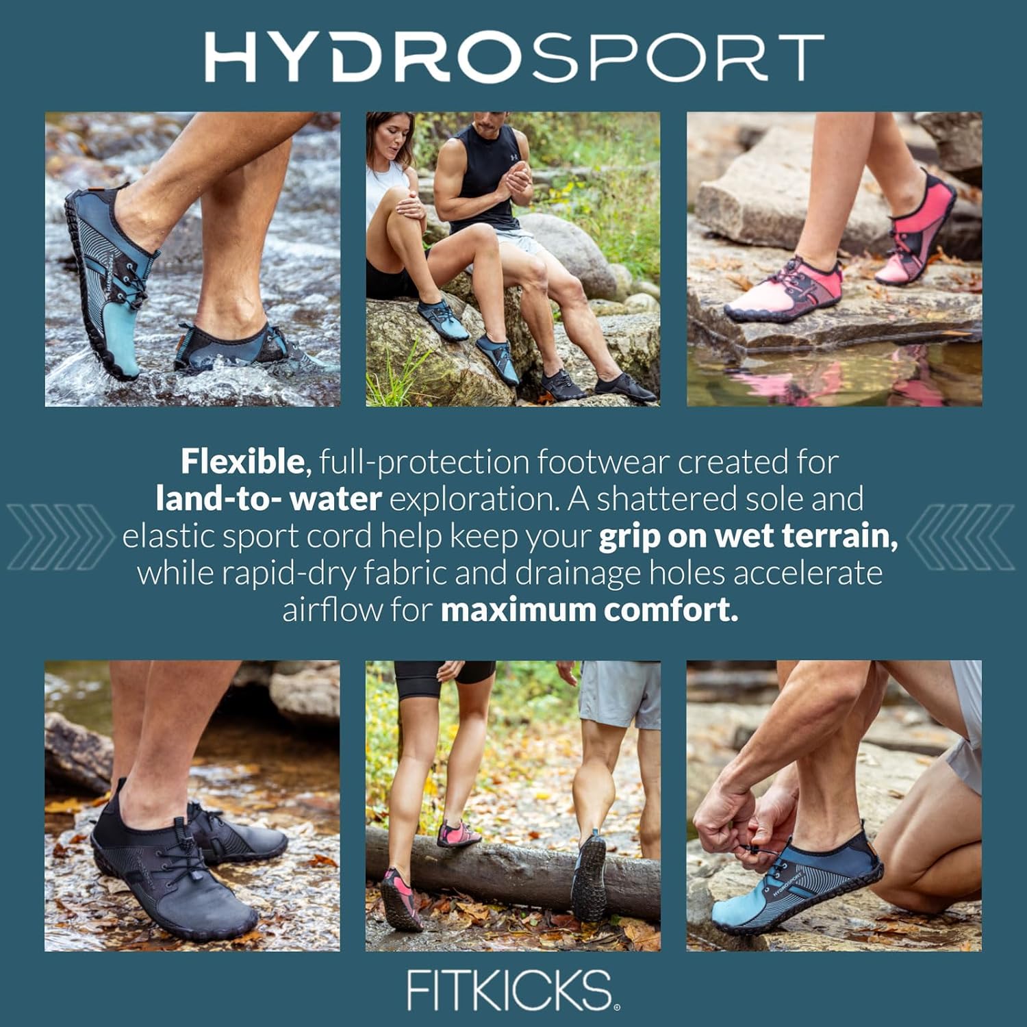 FITKICKS HydroSport 陆到水鞋,中性赤脚鞋,适合海滩、瑜伽、冲浪、露营配饰,男女皆宜的多功能赤脚鞋