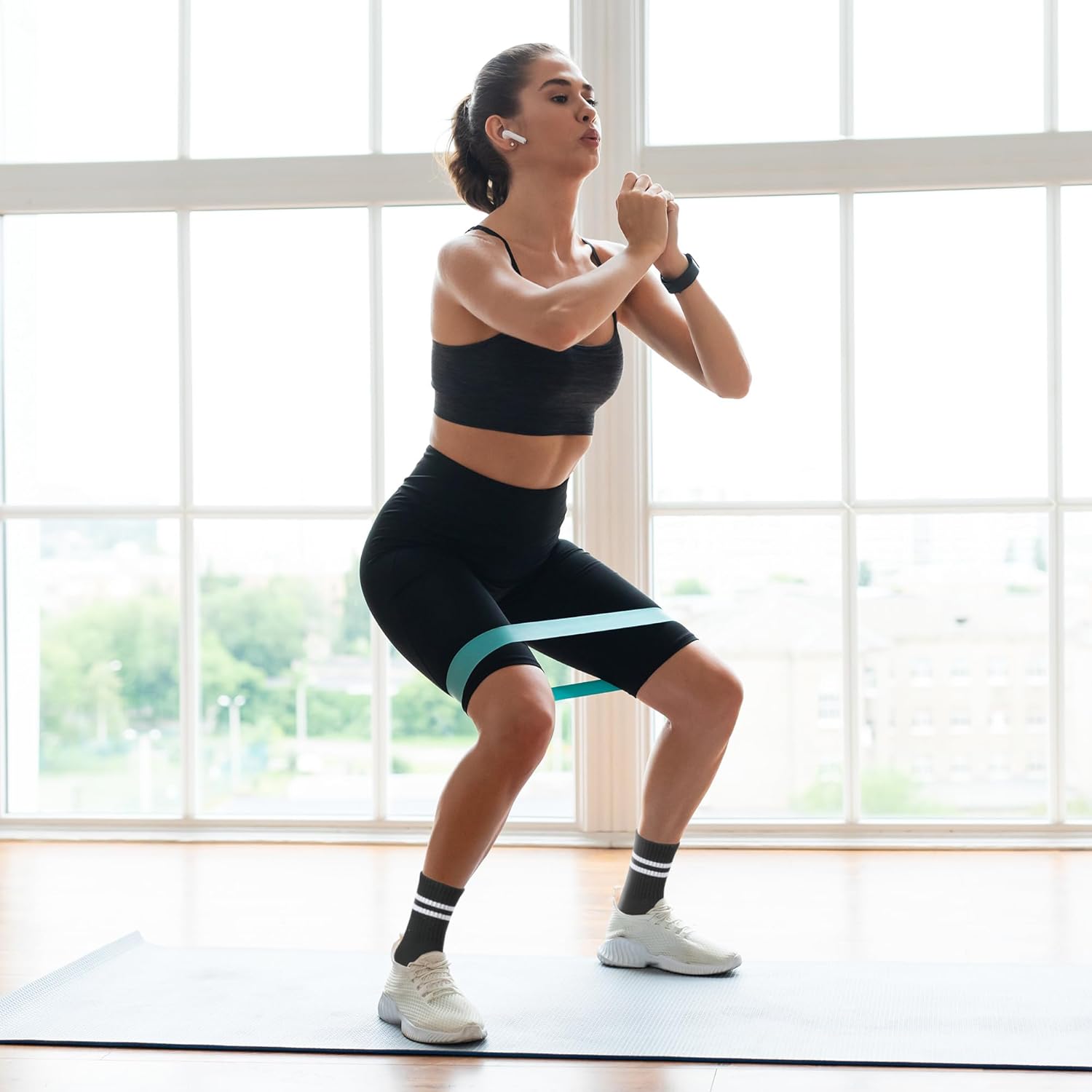 Toes Home 女式普拉提袜带防滑抓手,瑜伽船员袜适用于巴雷医院粘性拖鞋袜 4 双装