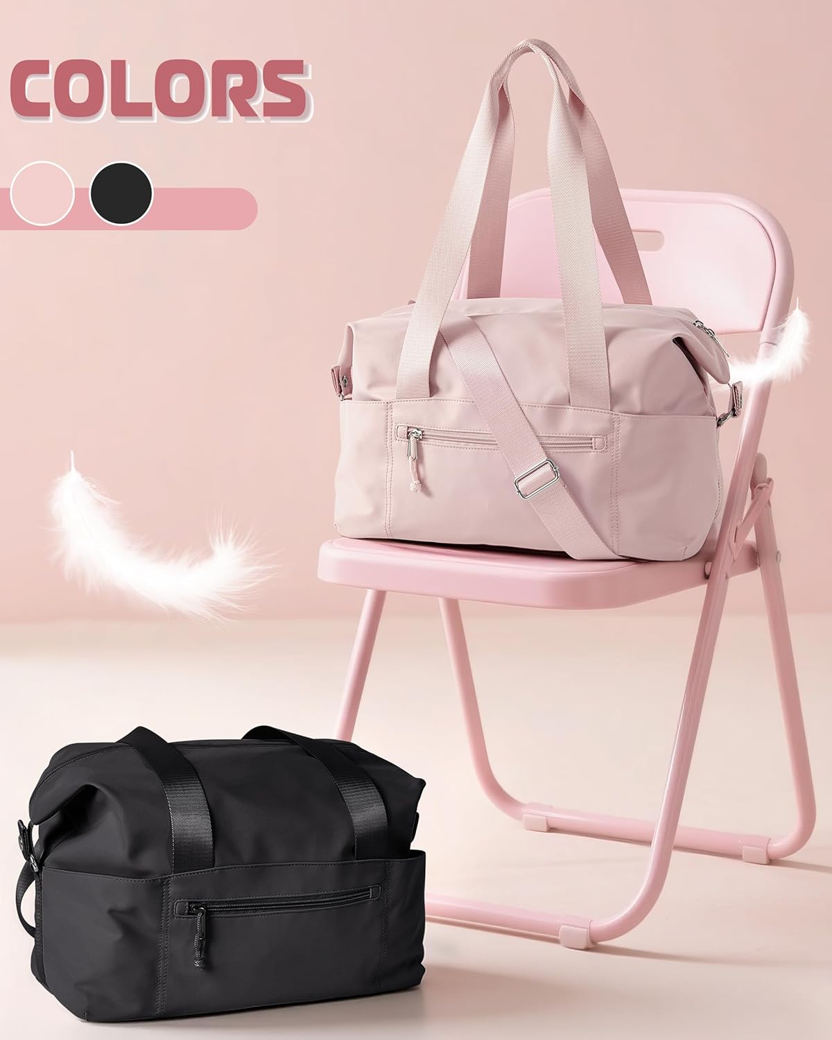 小号健身包,带瑜伽垫支架,湿口袋和一个独立袋,小号健身行李袋,带可拆卸斜挎肩带,粉色