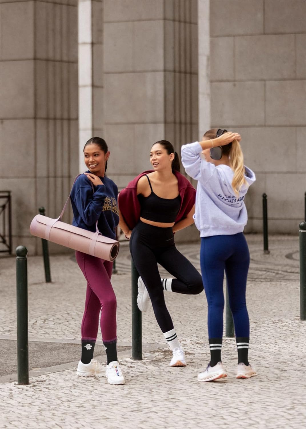 Toes Home 女式普拉提袜带防滑抓手,瑜伽船员袜适用于巴雷医院粘性拖鞋袜 4 双装