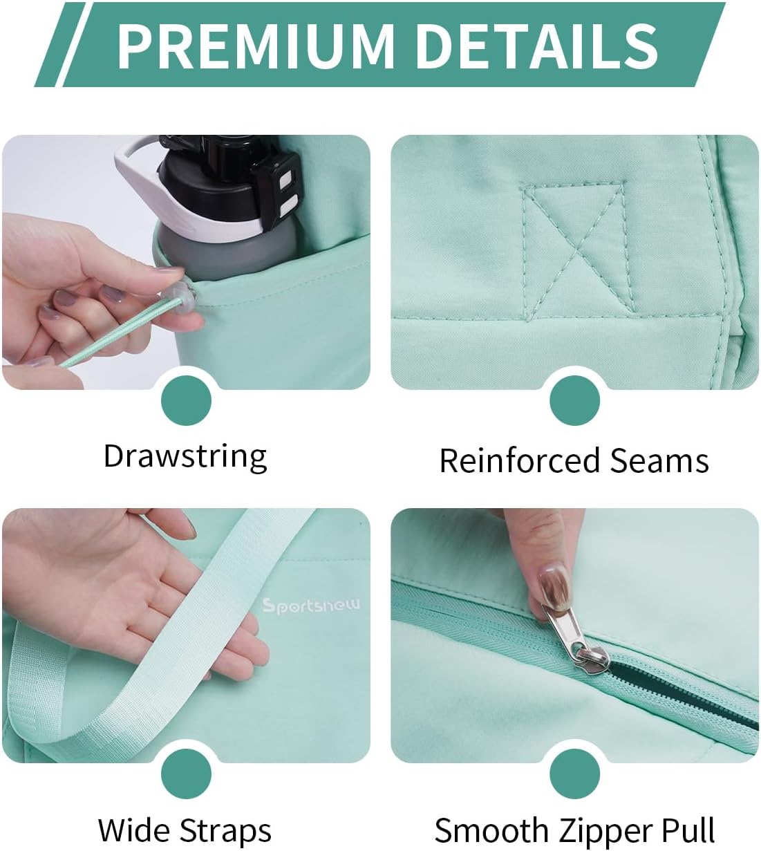 sportsnew 瑜伽垫包手提包瑜伽健身包男女防水湿口袋和钩环,快速取用存储瑜伽垫包