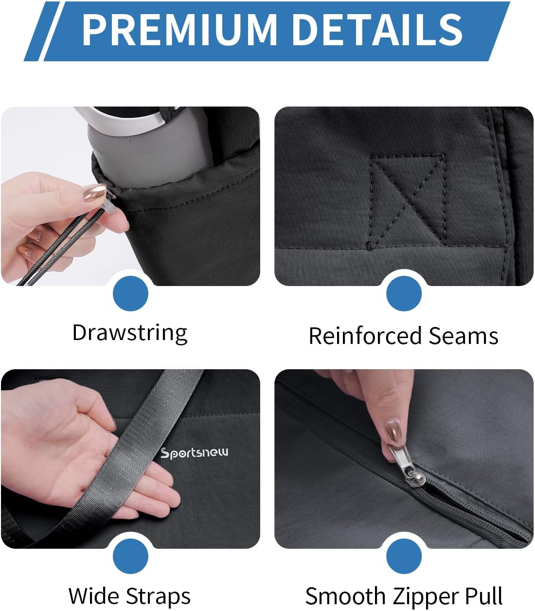 sportsnew 瑜伽垫包手提包瑜伽健身包男女防水湿口袋和钩环,快速取用存储瑜伽垫包