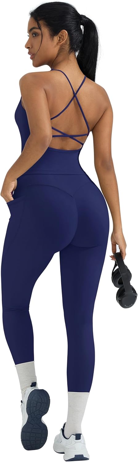 OMKAGI 2 件套女士健身套装,加垫健身上衣,带口袋,健身套装