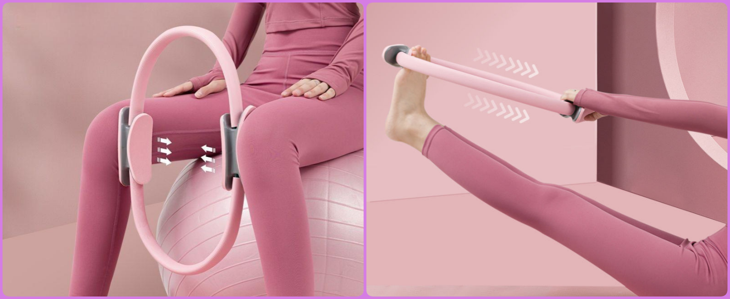 Pilates 女士必备套装 – 更好的瑜伽普拉提套装,适用于家庭锻炼,带普拉提环和球套装,提臀带,8 字形阻力带,瑜伽带可拉伸