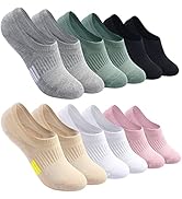 Toes Home 女式普拉提袜带防滑抓手,瑜伽船员袜适用于巴雷医院粘性拖鞋袜 4 双装