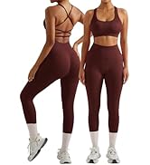 OMKAGI 2 件套女士健身套装,加垫健身上衣,带口袋,健身套装