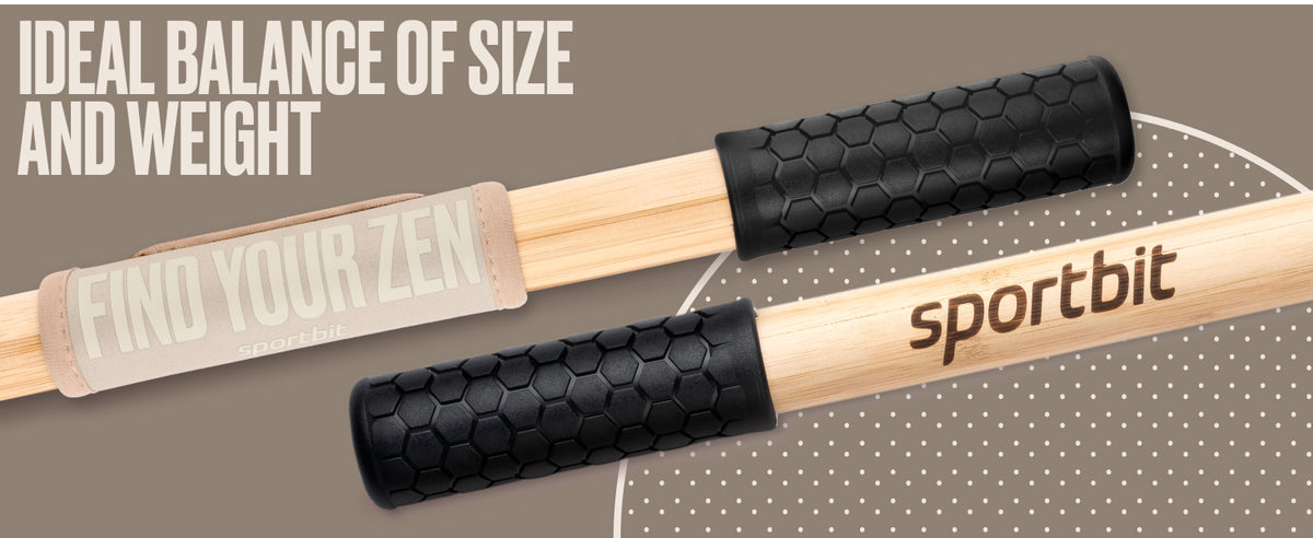 SportBit 竹制瑜伽棒 带颈枕 – 可折叠便携 5.1 英尺(约 1.9 米)移动棒和锻炼棒 – 完全可调节的瑜伽配件非常适合拉伸、姿势矫正、平衡