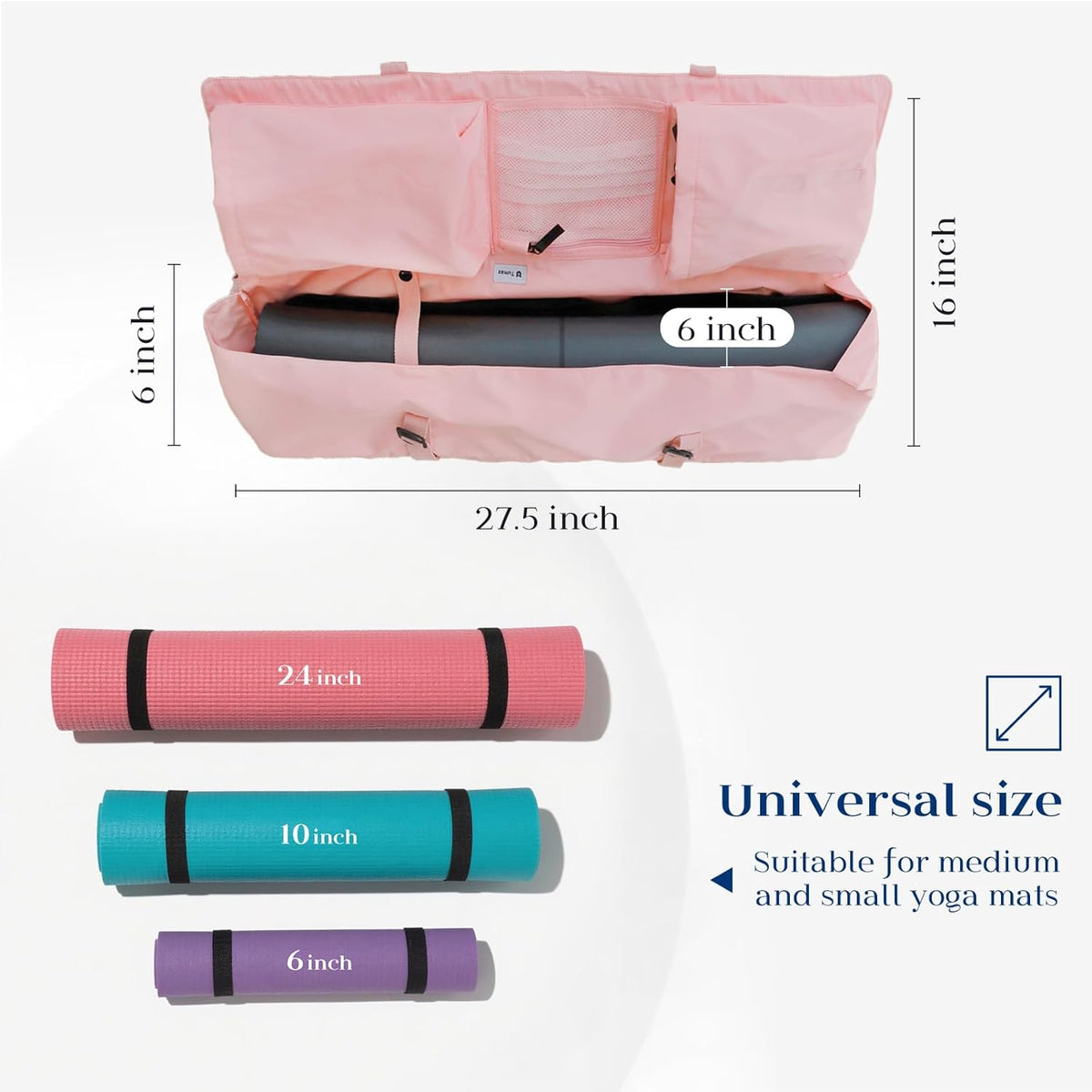 Tumaz 瑜伽垫包,带可调节肩带,适合卷垫,最大可达 26 英寸(约 66.0 厘米),可装必需品,坚固的G形钩闭合