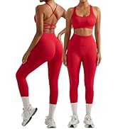 OMKAGI 2 件套女士健身套装,加垫健身上衣,带口袋,健身套装