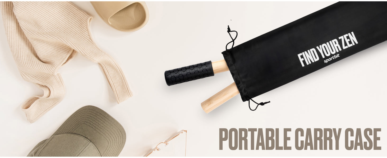 SportBit 竹制瑜伽棒 带颈枕 – 可折叠便携 5.1 英尺(约 1.9 米)移动棒和锻炼棒 – 完全可调节的瑜伽配件非常适合拉伸、姿势矫正、平衡