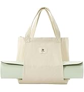 Moyaqi 帆布手提包带瑜伽垫携带口袋手提单肩包适用于办公室、锻炼、普拉提、旅行、沙滩和健身房