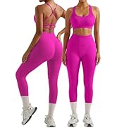 OMKAGI 2 件套女士健身套装,加垫健身上衣,带口袋,健身套装