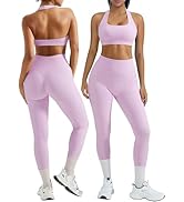 OMKAGI 2 件套女士健身套装,加垫健身上衣,带口袋,健身套装