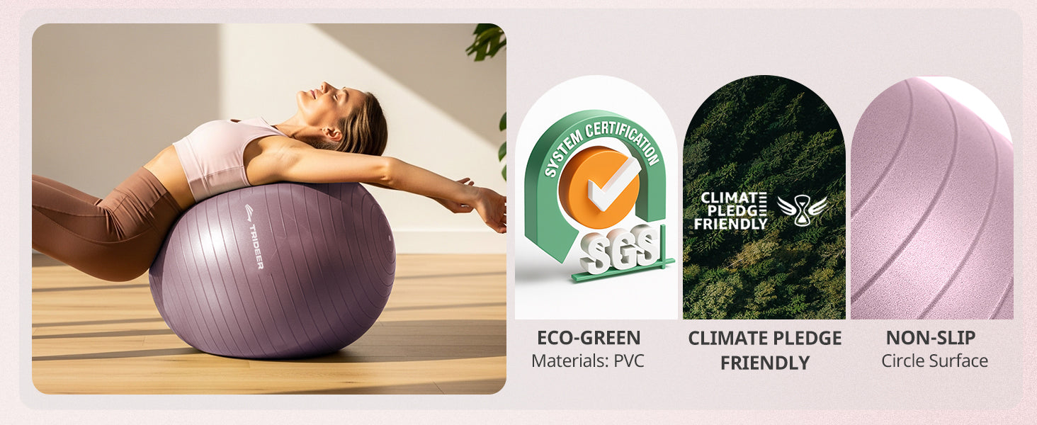 Trideer 健身球瑜伽球,办公室座椅和平衡球椅,普拉提稳定球,物理治疗,核心训练和平衡改善和拉伸