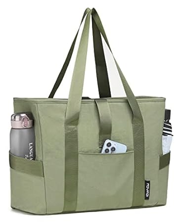 Moyaqi 帆布手提包带瑜伽垫携带口袋手提单肩包适用于办公室、锻炼、普拉提、旅行、沙滩和健身房