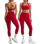 OMKAGI 2 件套女士健身套装,加垫健身上衣,带口袋,健身套装