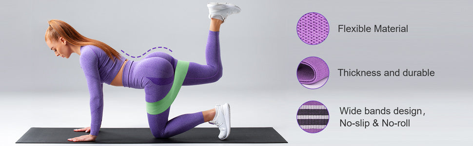 Renoj Resistance Bands, Yoga Starter Sets for Women and Men, 3 Set of Stretch Exercise Workout Bands for Booty Legs, Elastic Pilates Flexbands