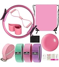 Pilates 女士必备套装 – 更好的瑜伽普拉提套装,适用于家庭锻炼,带普拉提环和球套装,提臀带,8 字形阻力带,瑜伽带可拉伸