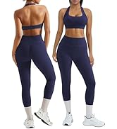 OMKAGI 2 件套女士健身套装,加垫健身上衣,带口袋,健身套装