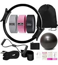 Pilates 女士必备套装 – 更好的瑜伽普拉提套装,适用于家庭锻炼,带普拉提环和球套装,提臀带,8 字形阻力带,瑜伽带可拉伸