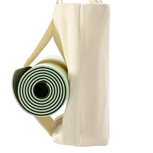 Moyaqi 帆布手提包带瑜伽垫携带口袋手提单肩包适用于办公室、锻炼、普拉提、旅行、沙滩和健身房