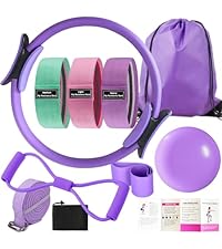 Pilates 女士必备套装 – 更好的瑜伽普拉提套装,适用于家庭锻炼,带普拉提环和球套装,提臀带,8 字形阻力带,瑜伽带可拉伸