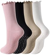 Yawlsow Pilates 女式防滑袜 瑜伽 抓地力袜 可爱 Barre 防滑运动船员 粘性袜子 锻炼 医院