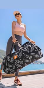 瑜伽垫包 - 8 口袋健身包适合 1.27 厘米厚的垫子和积木,可拆卸肩带 | 大号包带垫托,适合女士、男士| 行李袋,手提包