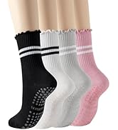 Yawlsow Pilates 女式防滑袜 瑜伽 抓地力袜 可爱 Barre 防滑运动船员 粘性袜子 锻炼 医院