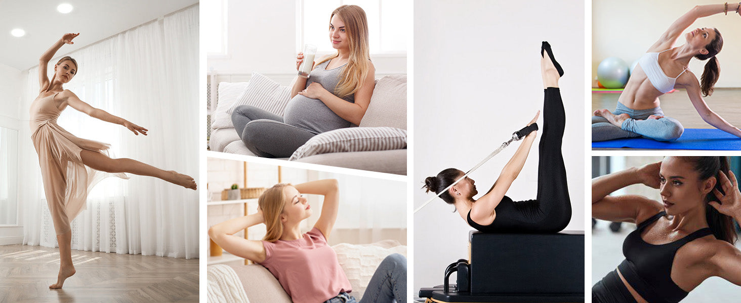 Pilates Socks with Grips for Women, 3 Pairs Long Scrunch Non Slip Yoga Barre Workout Slouch Socks