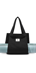 Moyaqi 帆布手提包带瑜伽垫携带口袋手提单肩包适用于办公室、锻炼、普拉提、旅行、沙滩和健身房