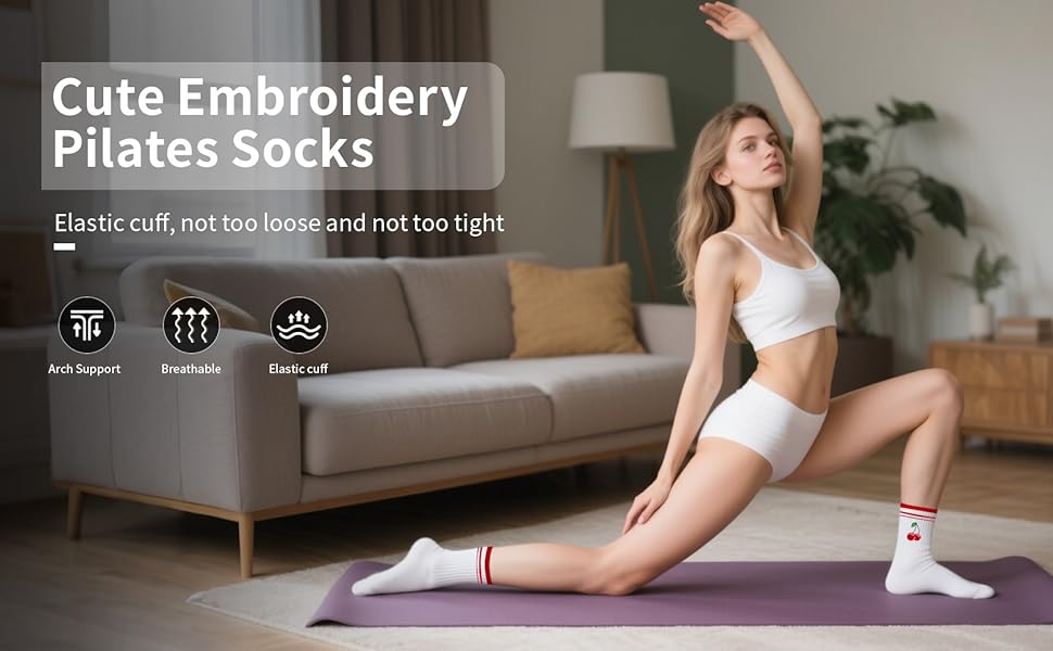 Yawlsow Pilates 女式防滑袜 瑜伽 抓地力袜 可爱 Barre 防滑运动船员 粘性袜子 锻炼 医院