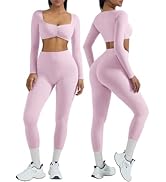 OMKAGI 2 件套女士健身套装,加垫健身上衣,带口袋,健身套装