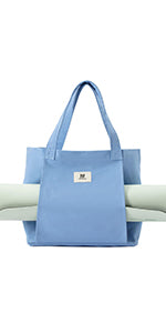 Moyaqi 帆布手提包带瑜伽垫携带口袋手提单肩包适用于办公室、锻炼、普拉提、旅行、沙滩和健身房