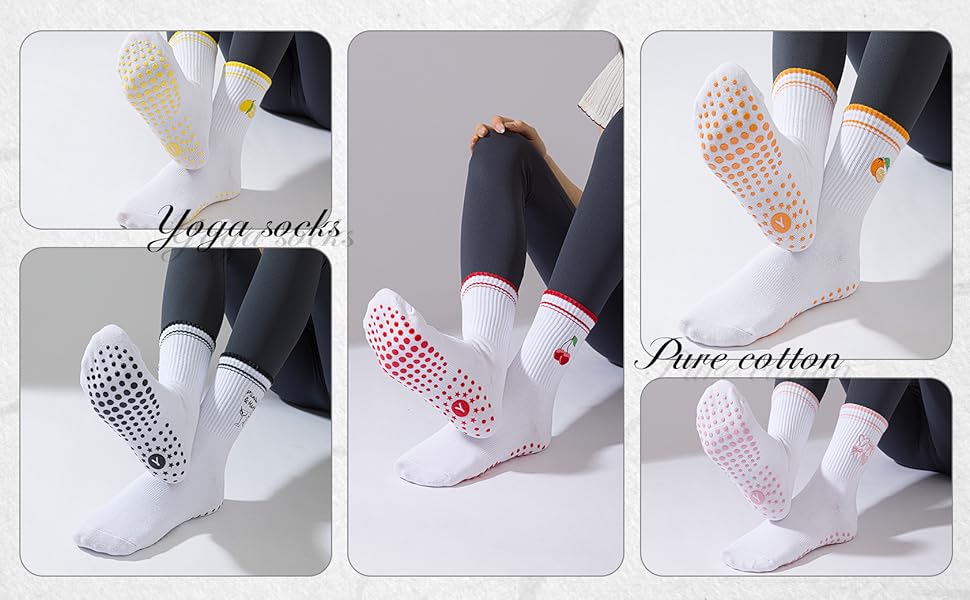 Yawlsow Pilates 女式防滑袜 瑜伽 抓地力袜 可爱 Barre 防滑运动船员 粘性袜子 锻炼 医院