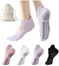 Pilates Socks with Grips for Women, 3 Pairs Long Scrunch Non Slip Yoga Barre Workout Slouch Socks