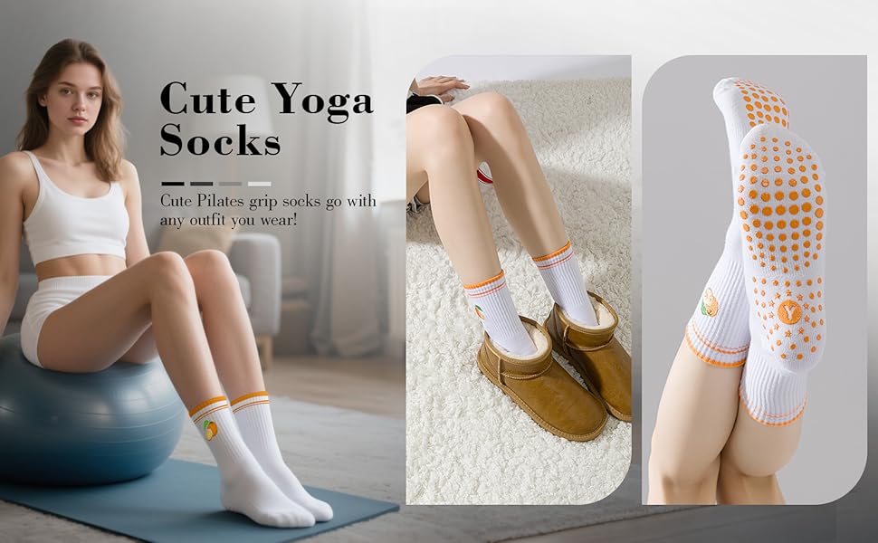 Yawlsow Pilates 女式防滑袜 瑜伽 抓地力袜 可爱 Barre 防滑运动船员 粘性袜子 锻炼 医院