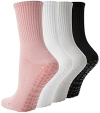 Pilates Socks with Grips for Women, 3 Pairs Long Scrunch Non Slip Yoga Barre Workout Slouch Socks